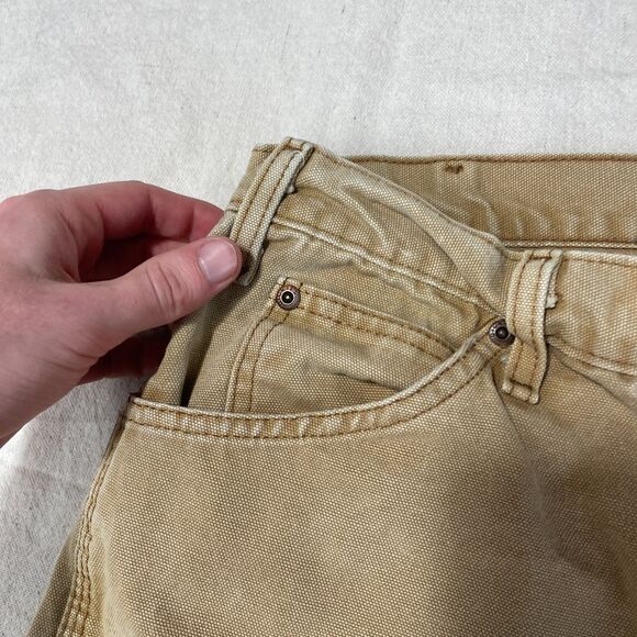 Dickies Work Pants Mens 32x3x Beige Canvas Work Wear Relaxed Fit Carpenter Logo - Picture 8 of 14